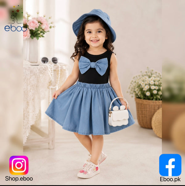 Eboo Baby Girls Black & Blue Bow Sleeveless Top with Flared Skirt Ã¢?? 2-Piece Outfit Set