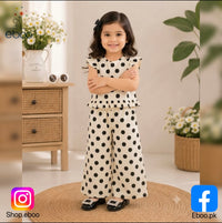 Eboo Baby Girls Black & White Polka Dot Flutter Sleeve Top & Wide Leg Pants Co-Ord Set