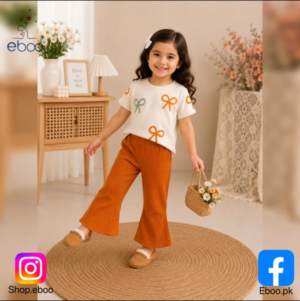 Eboo Baby Girl Bow Applique Summer Outfit Ã¢?? 2-Piece T-Shirt & Flared Pants Set