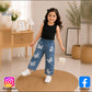 Eboo Baby Girl Butterfly Denim Outfit – Ribbed Sleeveless Top & Butterfly Print Jeans (2-Piece Set)