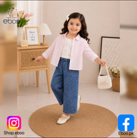 Eboo Baby Girl 3-Piece Fashion Outfit • Striped Shirt, Ribbed Bow Tank Top & Rhinestone Denim Pants Set