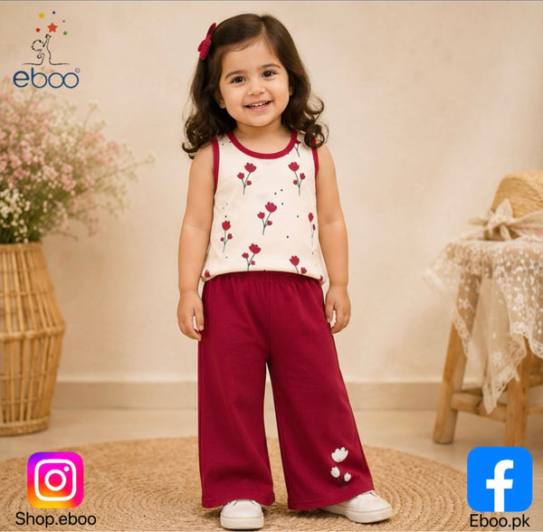 Eboo Baby Girls Floral Sleeveless Top & Wide Leg Pants 2-Piece Summer Outfit Set Ã¢?? Soft Casual Dress