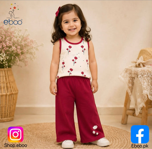Eboo Baby Girls Floral Sleeveless Top & Wide Leg Pants 2-Piece Summer Outfit Set – Soft Casual Dress