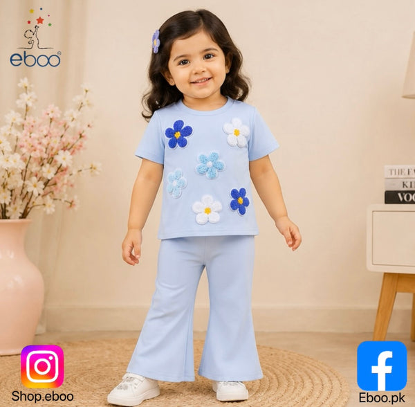 Eboo Baby Girls Floral T-Shirt & Flared Pants 2-Piece Summer Outfit Set Ã¢?? Soft Cotton Casual Wear