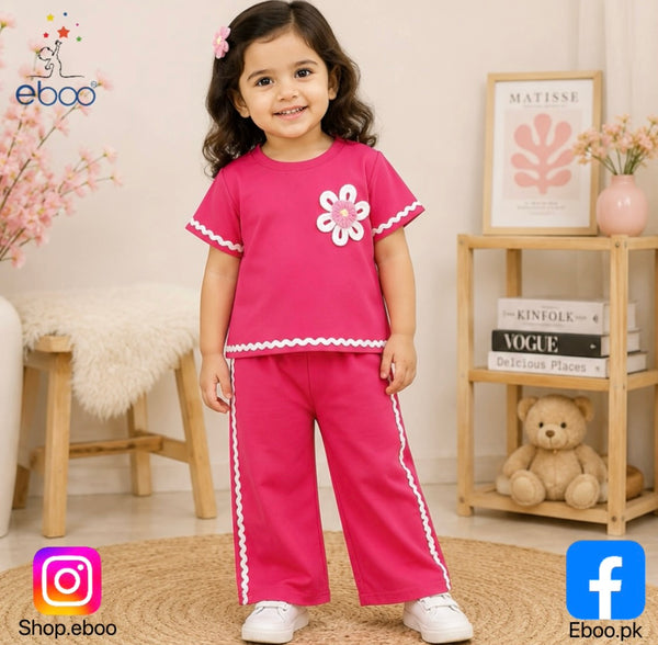 Eboo Baby Girls Flower AppliquÃ?Â© T-Shirt & Pants 2-Piece Summer Outfit Set Ã¢?? Soft Casual Wear