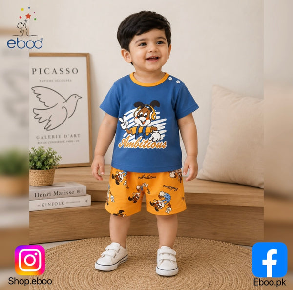 Eboo Baby Boys Cartoon Puppy Print Summer T-Shirt & Shorts 2-Piece Outfit Set
