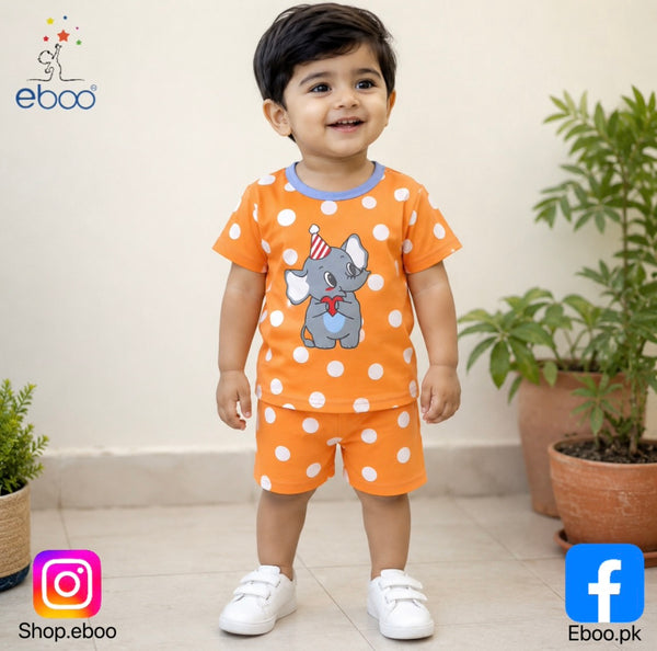 Eboo Baby Boys Cartoon Elephant Polka Dot Summer T-Shirt & Shorts 2-Piece Outfit Set