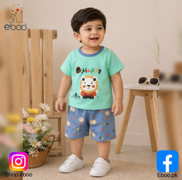 Eboo Baby Boy Summer Cotton 2-Piece Outfit Ã¢?? Happy Lion Printed T-Shirt & Shorts Set