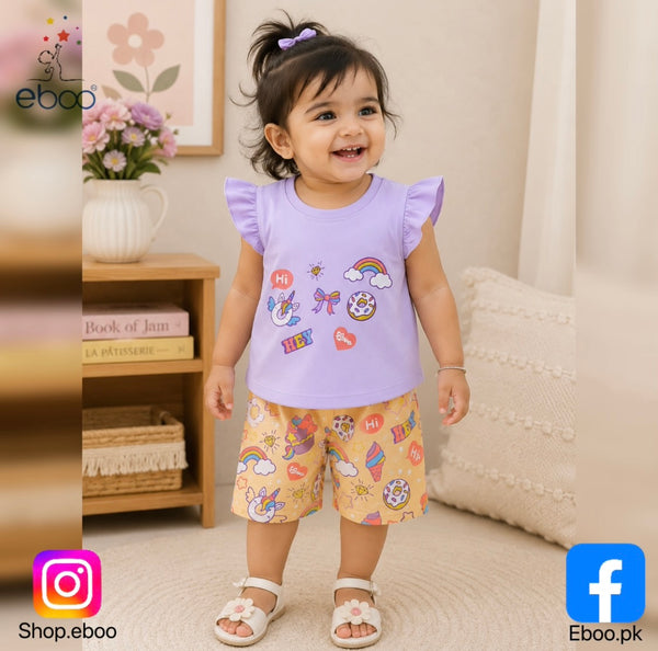 Eboo Baby Girls' Cute Bunny Summer Shorts Set