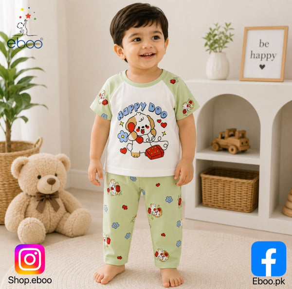 Eboo Unisex Baby Happy Dog Summer Cotton T-Shirt & Shorts Set | Soft 2-Piece Outfit for Boys & Girls