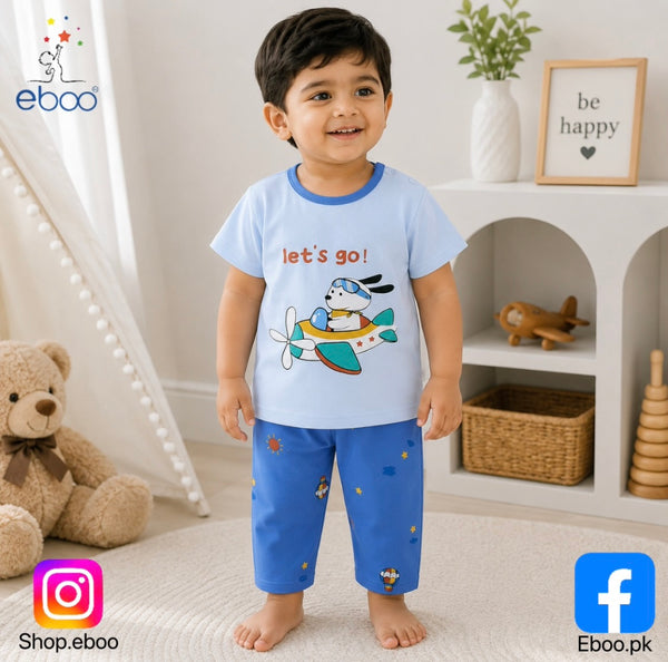 Eboo Baby Boys Airplane Print Summer T-Shirt & Shorts Set
