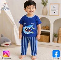 Eboo Boys' 2-Piece Short-Sleeve Shark Pajama Set
