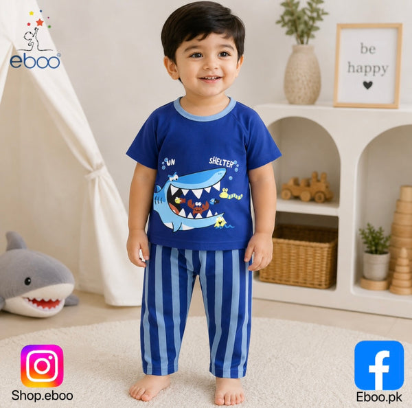 Eboo Boys' 2-Piece Short-Sleeve Shark Pajama Set