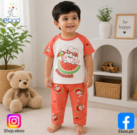 Eboo Unisex Baby Summer Cotton T-Shirt & Shorts Set • Watermelon Bunny Print 2-Piece Outfit