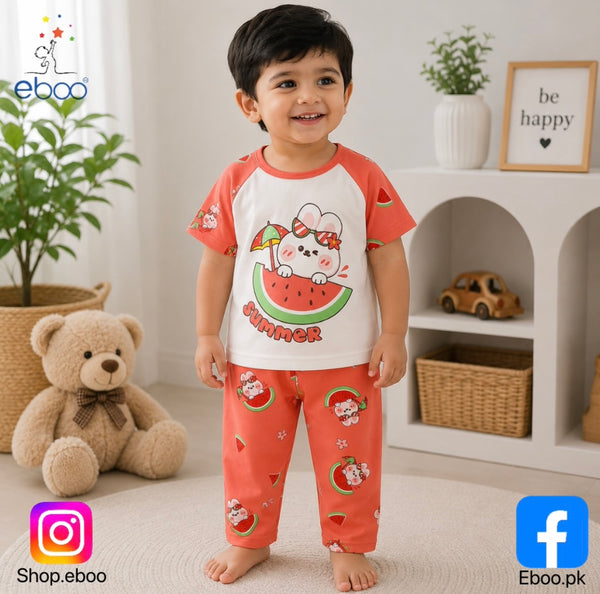 Eboo Unisex Baby Summer Cotton T-Shirt & Shorts Set Ã¢?? Watermelon Bunny Print 2-Piece Outfit