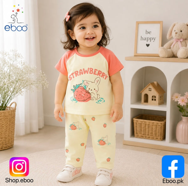 Eboo Toddler & Girls' 2-Piece Strawberry Bunny Pajama Set