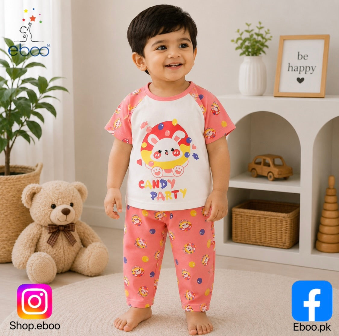 Eboo Kids Summer Cotton 2-Piece Outfit Ã¢?? Cute Bunny Cartoon T-Shirt & Capri Pants Set (Unisex)