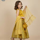 Eboo Golden Mustard Girls’ Traditional 3-Piece Suit – Brocade Skirt, Satin Top & Sheer Dupatta