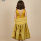 Eboo Golden Mustard Girls’ Traditional 3-Piece Suit – Brocade Skirt, Satin Top & Sheer Dupatta