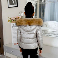 Eboo Kids Metallic Winter Fur Hood Coat Warm & Stylish Puffer Jacket (silver)