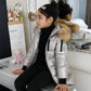 Eboo Kids Metallic Winter Fur Hood Coat Warm & Stylish Puffer Jacket (silver)