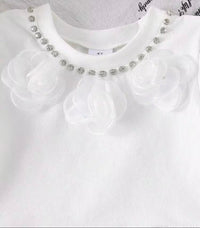 Eboo Girls White Peplum Top with Embellished Collar & Butterfly Denim Jeans Set