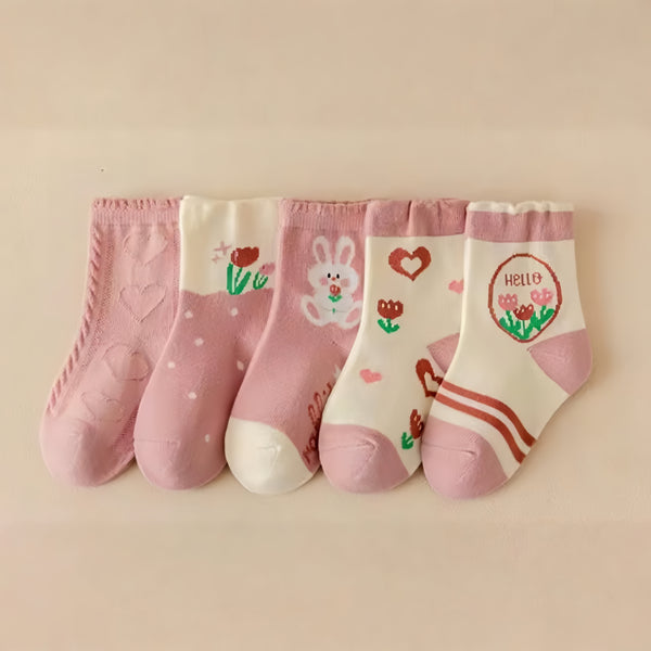 Eboo Pack of 5 Girls’ Cute & Comfortable Socks – Assorted Colors & Styles