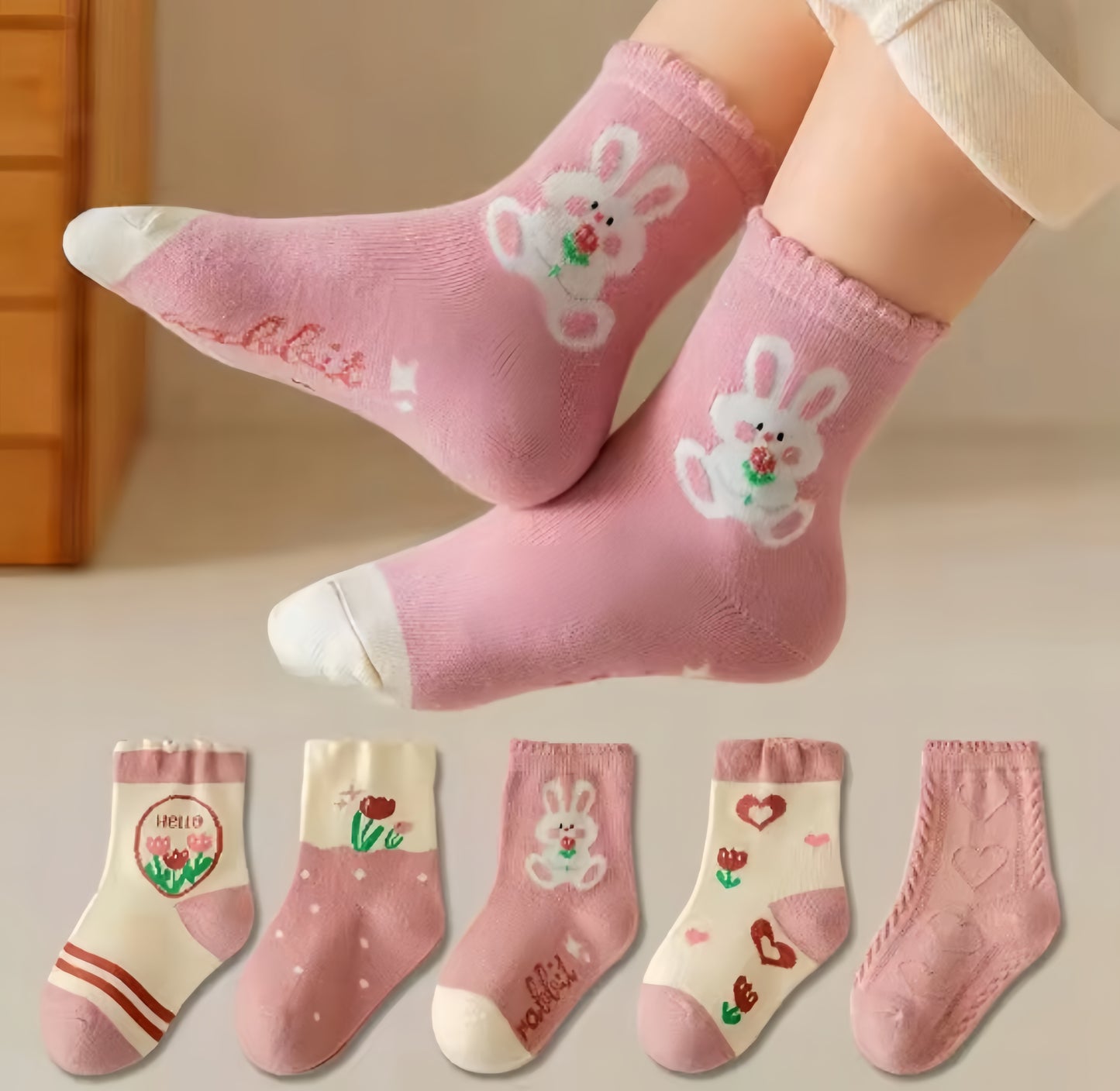 Eboo Pack of 5 Girls’ Cute & Comfortable Socks – Assorted Colors & Styles