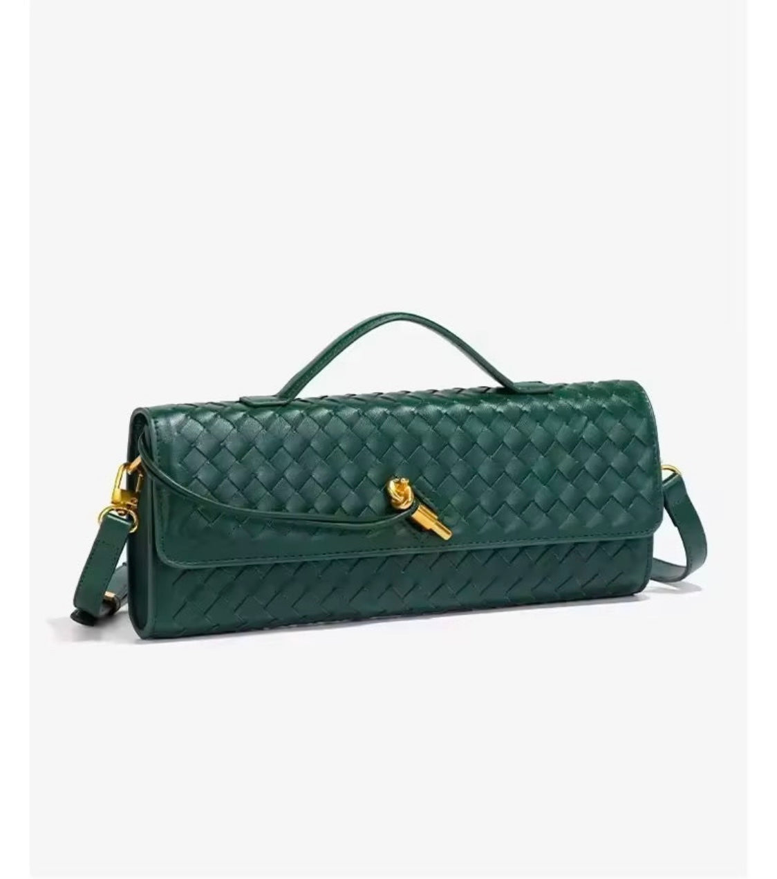 Eboo Elegant Woven Leather-Look Shoulder Bag with Gold-Tone Clasp