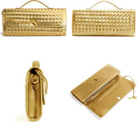 Eboo Elegant Woven Leather-Look Shoulder Bag with Gold-Tone Clasp