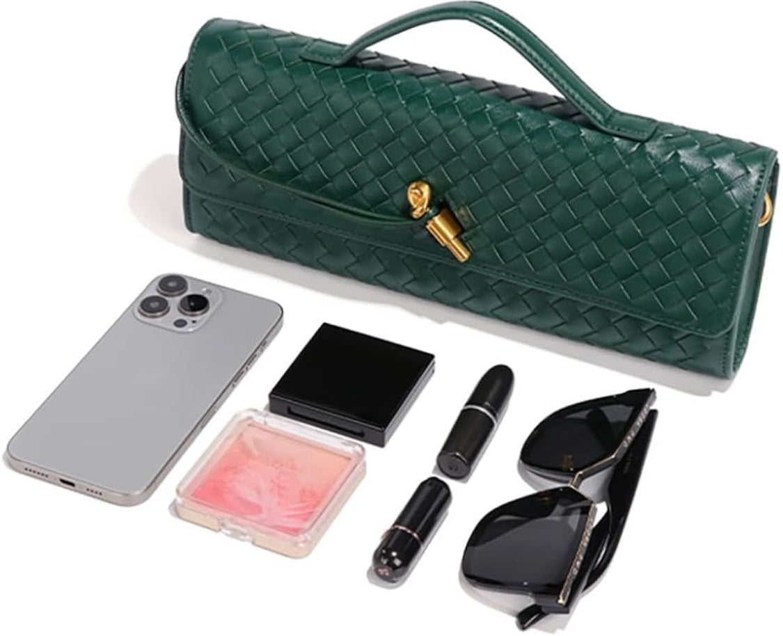 Eboo Elegant Woven Leather-Look Shoulder Bag with Gold-Tone Clasp