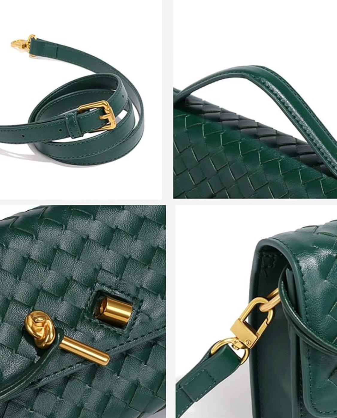 Eboo Elegant Woven Leather-Look Shoulder Bag with Gold-Tone Clasp