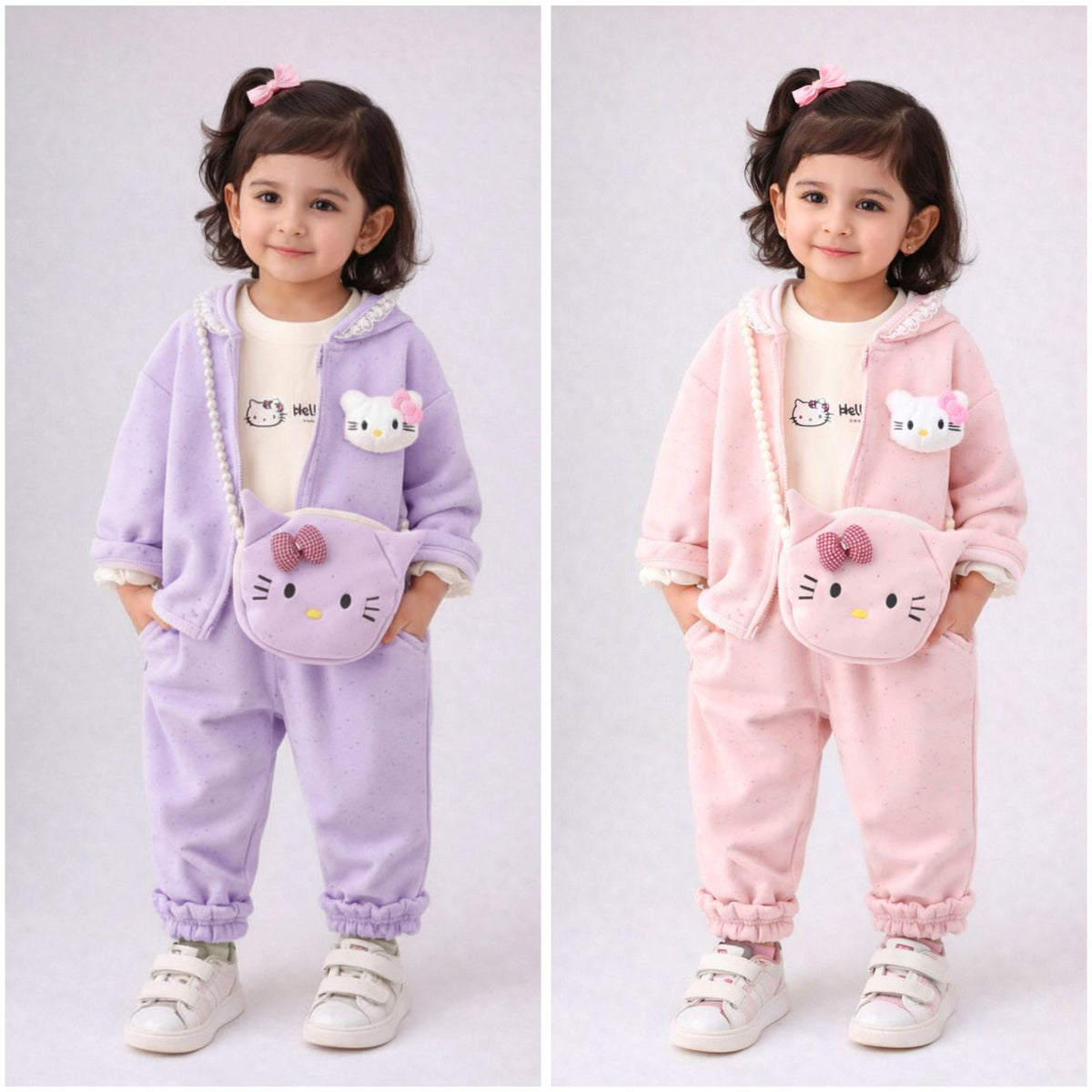 Eboo Girls Embroidered Sweatshirt With T-Shirt, Pants & Bag Sets