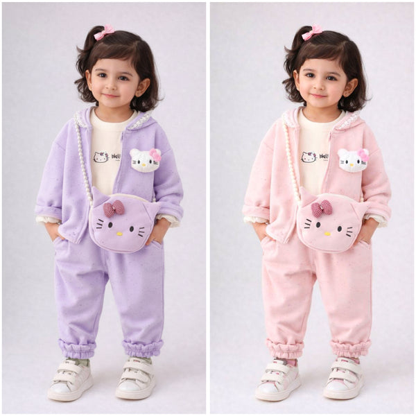 Eboo Girls Embroidered Sweatshirt With T-Shirt, Pants & Bag Sets
