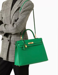 Eboo Elegant Leather Handbag with Gold-Tone Lock & Shoulder Strap