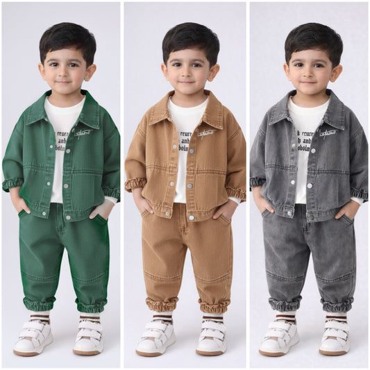 Eboo Boys Light Wash Shirt With T-Shirt And Denim Trouser Sets