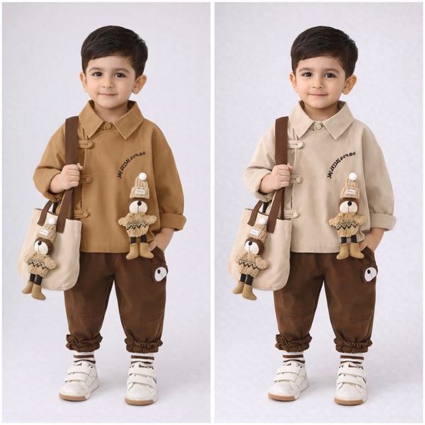 Eboo Kids Typographic Printed Shirt With Bag and Pants Set