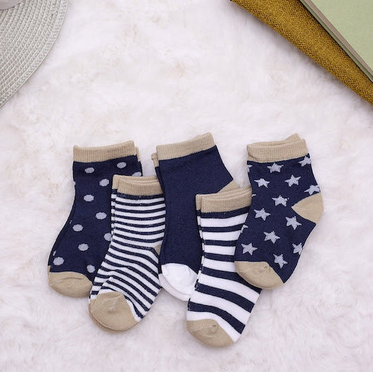 Pack of 5 Kids Socks – Soft Cotton Stylish Pattern Socks for Infants & Toddlers
