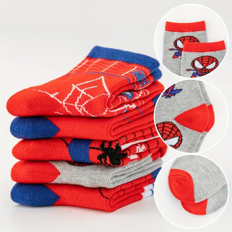 5-Pair Kids Spider-Man Socks Set with Comic Prints