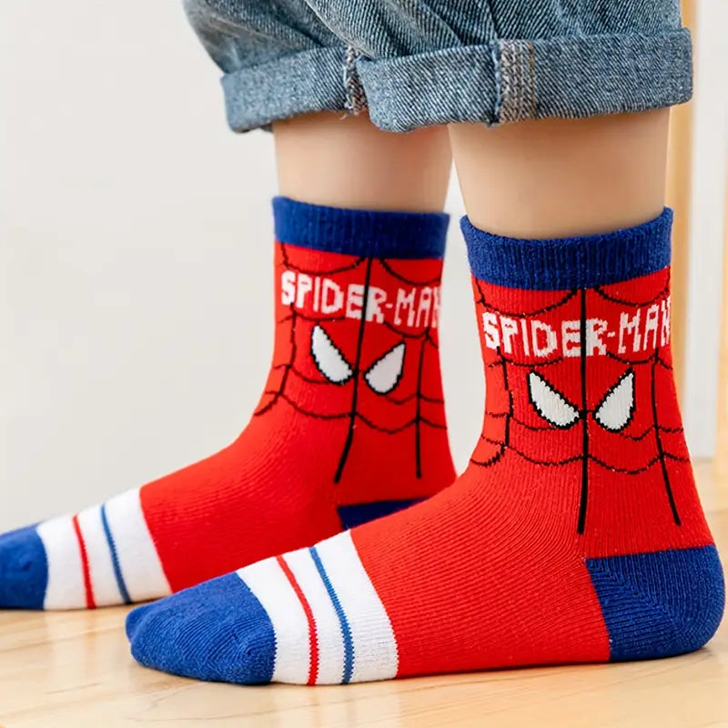 5-Pair Kids Spider-Man Socks Set with Comic Prints