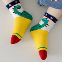 5 Pairs Kids Cartoon Dinosaur & Striped Warm Toddler Socks (Girls & Boys)