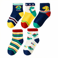 5 Pairs Kids Cartoon Dinosaur & Striped Warm Toddler Socks (Girls & Boys)