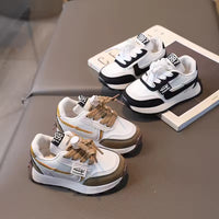 Eboo Kids’ Retro White Sneakers with Black & Brown Accents