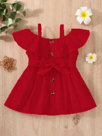 Eboo Red Bowknot Off-Shoulder Baby Girl Dress