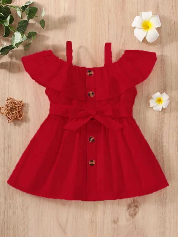 Eboo Red Bowknot Off-Shoulder Baby Girl Dress