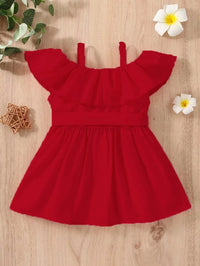 Eboo Red Bowknot Off-Shoulder Baby Girl Dress