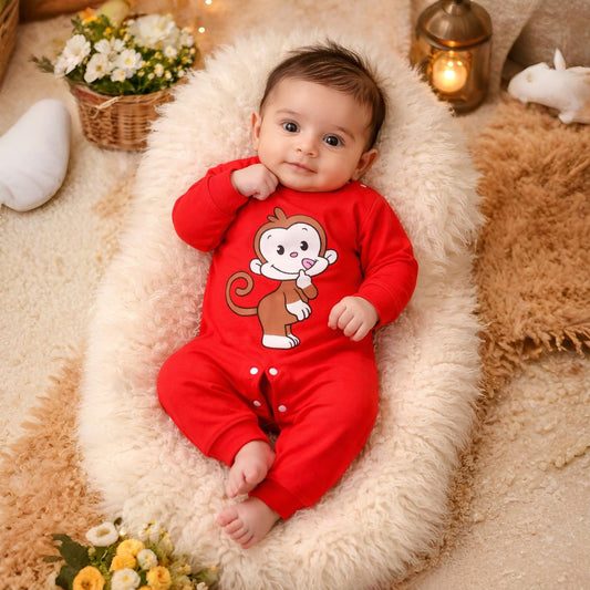 Eboo Red Monkey Romper for Baby Boys