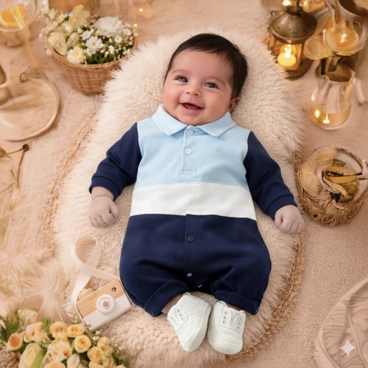 Eboo Blue Shades Polo Style Baby Romper