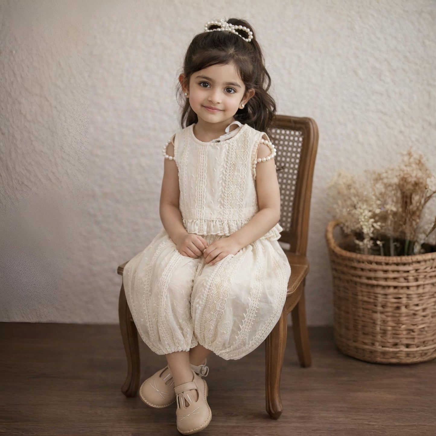 Eboo Girl's Princess Style Set Summer New Children Baby Casual Hollow Lace T-shirt+Pants 2pcs Suit