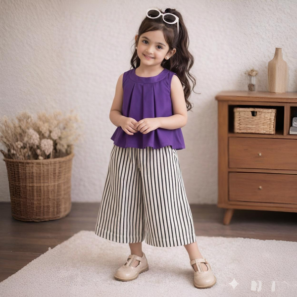 Eboo Bear Leader Vest?? Wide Leg Pants Summer Dress Set (PURPLE)